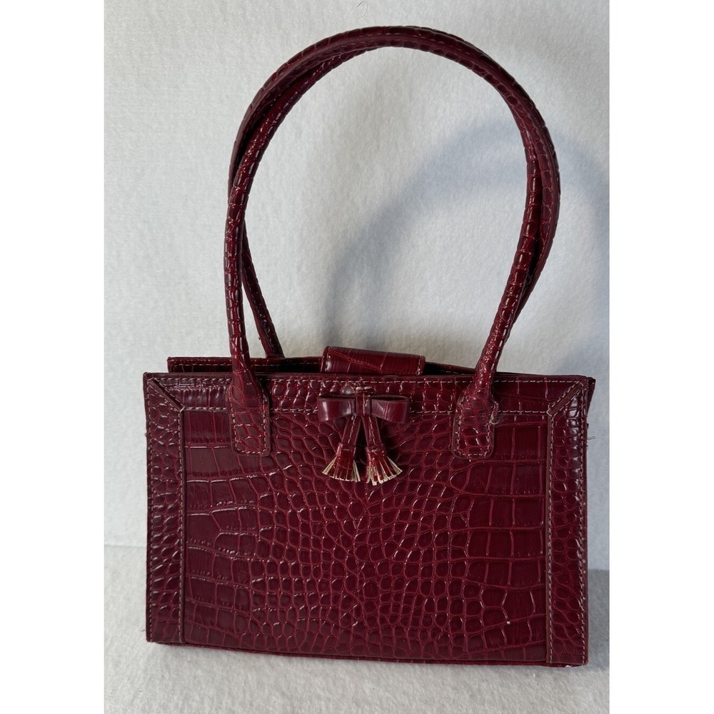 VTG‎ Liz Claiborne Faux Croc Burgundy Mini Tote Bag Structured Y2K 90s Chic